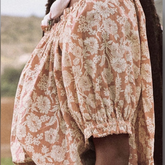 The GREAT. The Garland Top Puff Sleeve Boho Blouse Oat Wild Brush Floral 0 XS - Picture 4 of 16